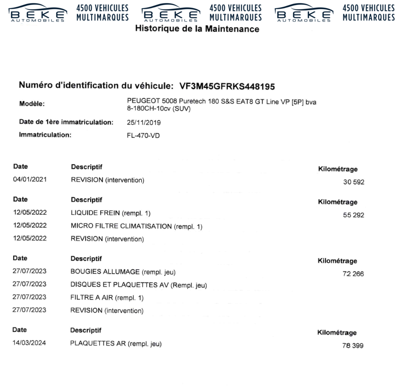 PEUGEOT 5008 - 1.6 PURETECH 180CH GT LINE